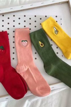 Y2K & 90s Fashion Cotton Fruit Socks (4 Pairs) - Retro, Grunge, Pastel Goth, Hip Hop Style