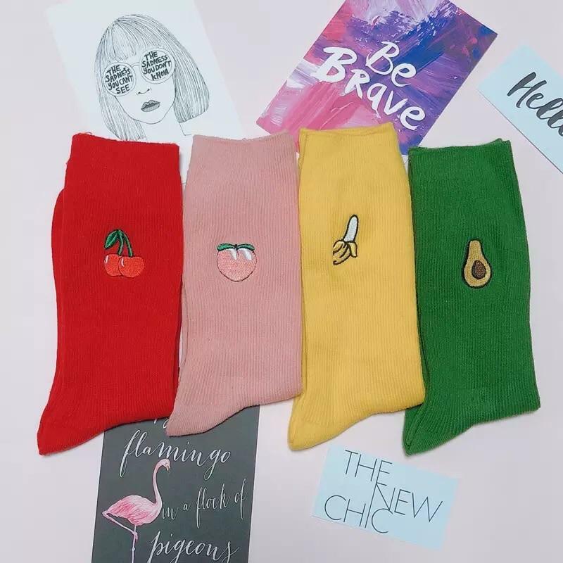 Y2K & 90s Fashion Cotton Fruit Socks (4 Pairs) - Retro, Grunge, Pastel Goth, Hip Hop Style