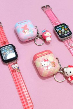 Y2K & 90s Hello Kitty Argyle AirPods Case Cover & Keychain - SANRIO Korea Retro Fashion