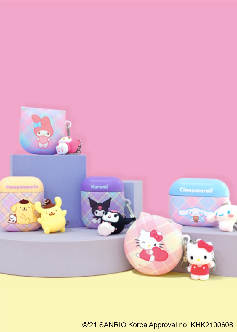 Y2K & 90s Hello Kitty Argyle AirPods Case Cover & Keychain - SANRIO Korea Retro Fashion