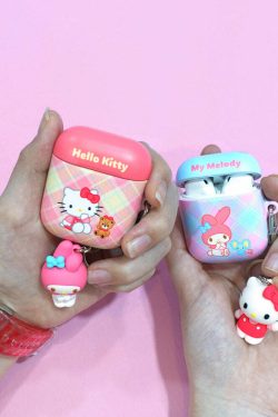 Y2K & 90s Hello Kitty Argyle AirPods Case Cover & Keychain - SANRIO Korea Retro Fashion
