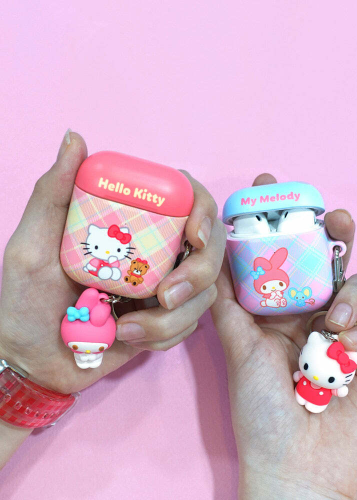 Y2K & 90s Hello Kitty Argyle AirPods Case Cover & Keychain - SANRIO Korea Retro Fashion