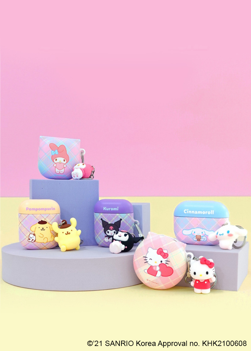 Y2K & 90s Hello Kitty Argyle AirPods Case Cover & Keychain - SANRIO Korea Retro Fashion