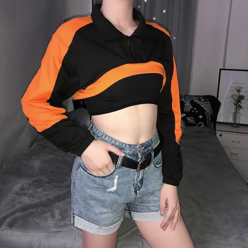 Y2K 90s Grunge Crop Top Sweatshirt - Retro Summer Outfit, Pastel Goth, Hip Hop Fashion