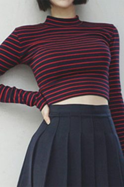 Y2K 90s Striped Long Sleeves Crop Top - Grunge, Retro, Summer, Party, and Club Outfits