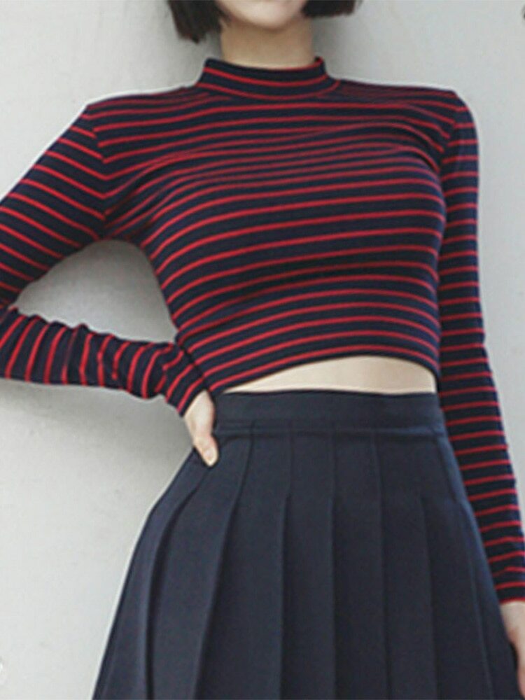 Y2K 90s Striped Long Sleeves Crop Top - Grunge, Retro, Summer, Party, and Club Outfits