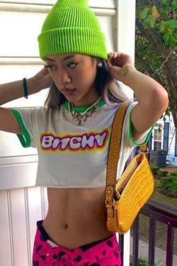 Y2K Aesthetic Letter Print Tee - Retro 90s Grunge, Summer Y2K Outfits, Baby Tees Y2K