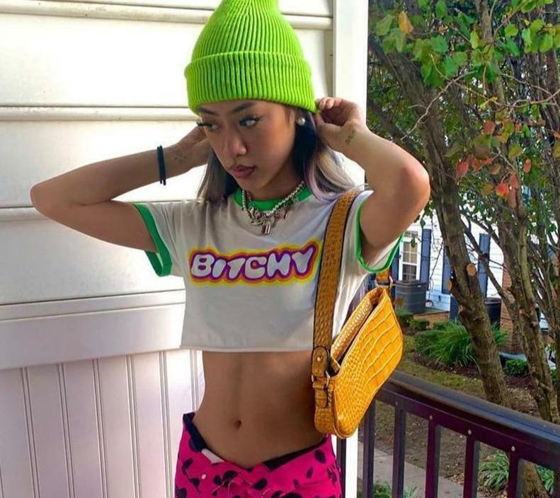 Y2K Aesthetic Letter Print Tee - Retro 90s Grunge, Summer Y2K Outfits, Baby Tees Y2K