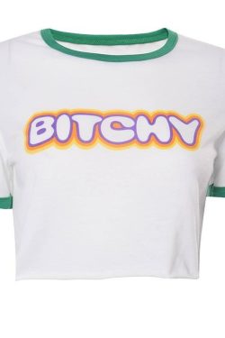 Y2K Aesthetic Letter Print Tee - Retro 90s Grunge, Summer Y2K Outfits, Baby Tees Y2K