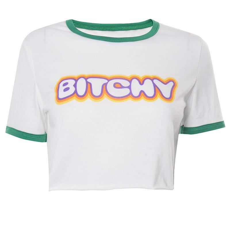 Y2K Aesthetic Letter Print Tee - Retro 90s Grunge, Summer Y2K Outfits, Baby Tees Y2K