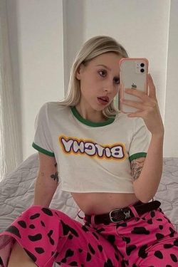 Y2K Aesthetic Letter Print Tee - Retro 90s Grunge, Summer Y2K Outfits, Baby Tees Y2K