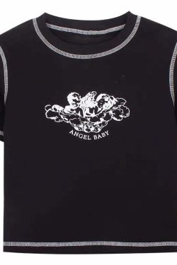 Y2K Angel Baby Print Crop Top - Retro 90s Grunge, Summer Party, Pastel Goth, Hip Hop Fashion