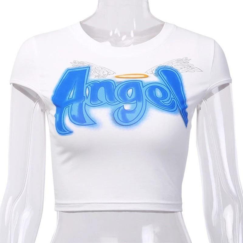 Y2K Angel Halo Crop Top - 90s Grunge, Retro, Pastel Goth, Summer Party & Club Outfits