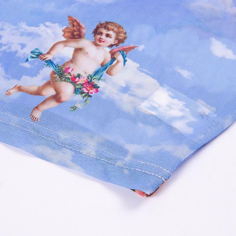 Y2K Angelic Sleeved Crop Top - Retro 90s Grunge, Summer Party, Pastel Goth, Popstar Outfit