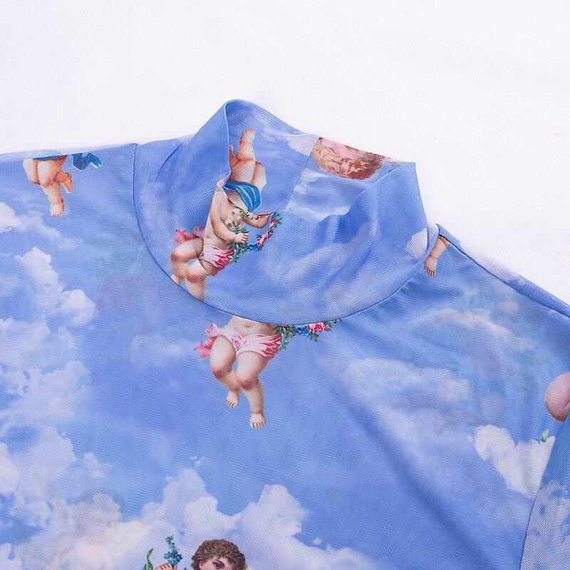 Y2K Angelic Sleeved Crop Top - Retro 90s Grunge, Summer Party, Pastel Goth, Popstar Outfit