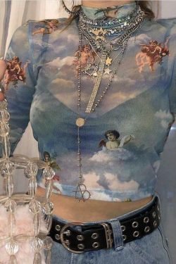 Y2K Angelic Sleeved Crop Top - Retro 90s Grunge, Summer Party, Pastel Goth, Popstar Outfit