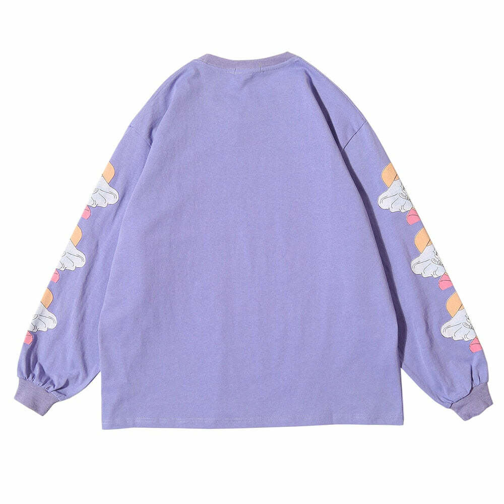 Y2K Anime Creamy Long Sleeves T-Shirt - Retro 90s Grunge, Pastel Goth, Summer Y2K Outfits