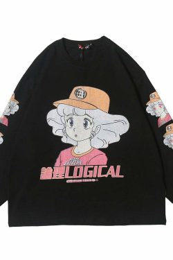 Y2K Anime Creamy Long Sleeves T-Shirt - Retro 90s Grunge, Pastel Goth, Summer Y2K Outfits