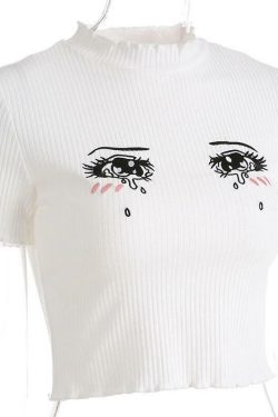 Y2K Anime Eyes Crop Top - Retro 90s Grunge, Pastel Goth, Summer Y2K Outfits for Women