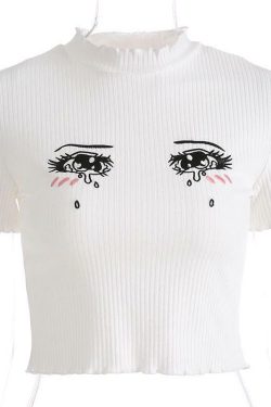 Y2K Anime Eyes Crop Top - Retro 90s Grunge, Pastel Goth, Summer Y2K Outfits for Women
