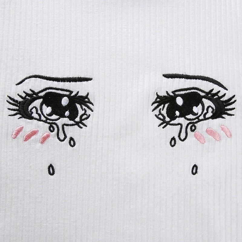 Y2K Anime Eyes Crop Top - Retro 90s Grunge, Pastel Goth, Summer Y2K Outfits for Women