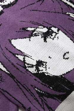 Y2K Anime Girl Knitted Sweater - Harajuku Grunge 90s Fashion, Retro Y2K Summer Outfits