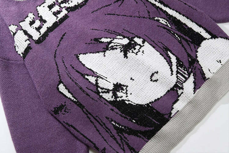 Y2K Anime Girl Knitted Sweater - Harajuku Grunge 90s Fashion, Retro Y2K Summer Outfits