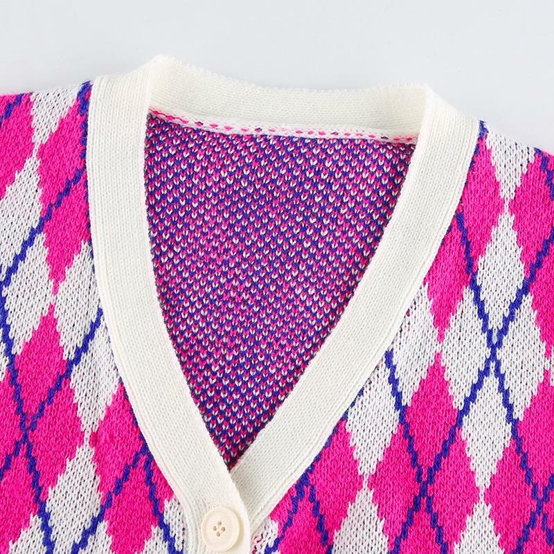 Y2K Argyle Cropped Cardigan - 90s Grunge, Retro Summer Outfit, Y2K Fashion, Pastel Goth Style