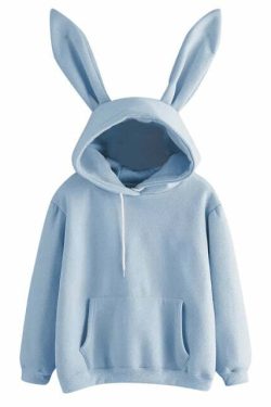 Y2K Baby Blue Bunny Ears Hoodie - Retro 90s Grunge, Summer Y2K Outfits, Pastel Goth Style