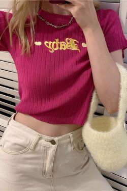 Y2K Baby Embroidery Crop Top - 90s Grunge, Retro Summer, Pastel Goth, Y2K Party Outfit