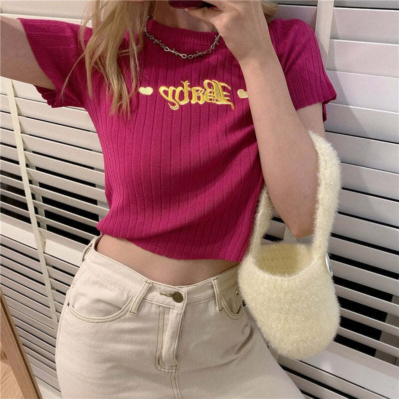 Y2K Baby Embroidery Crop Top - 90s Grunge, Retro Summer, Pastel Goth, Y2K Party Outfit