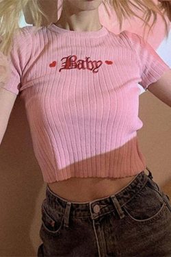 Y2K Baby Embroidery Crop Top - 90s Grunge, Retro Summer, Pastel Goth, Y2K Party Outfit