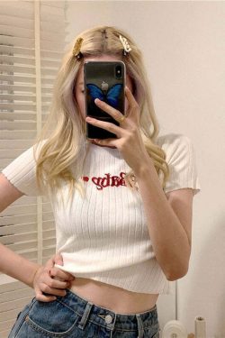 Y2K Baby Embroidery Crop Top - 90s Grunge, Retro Summer, Pastel Goth, Y2K Party Outfit