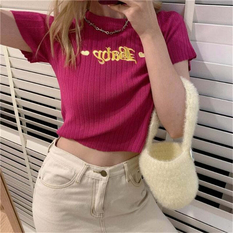 Y2K Baby Embroidery Crop Top - 90s Grunge, Retro Summer, Pastel Goth, Y2K Party Outfit