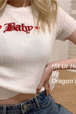 Y2K Baby Embroidery Crop Top - 90s Grunge, Retro Summer, Pastel Goth, Y2K Party Outfit