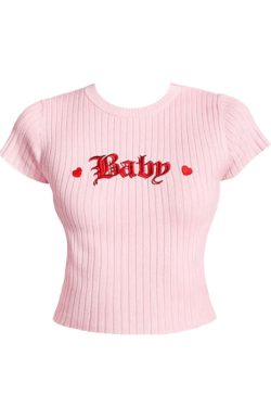 Y2K Baby Embroidery Crop Top - 90s Grunge, Retro Summer, Pastel Goth, Y2K Party Outfit
