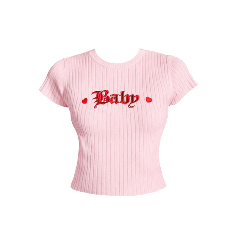 Y2K Baby Embroidery Crop Top - 90s Grunge, Retro Summer, Pastel Goth, Y2K Party Outfit