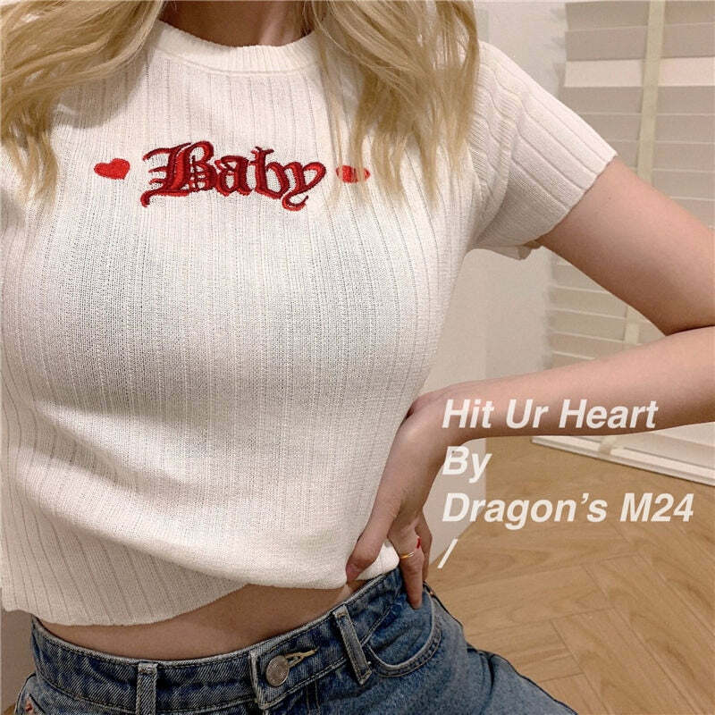 Y2K Baby Embroidery Crop Top - 90s Grunge, Retro Summer, Pastel Goth, Y2K Party Outfit