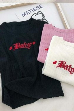 Y2K Baby Embroidery Crop Top - 90s Grunge, Retro Summer, Pastel Goth, Y2K Party Outfit