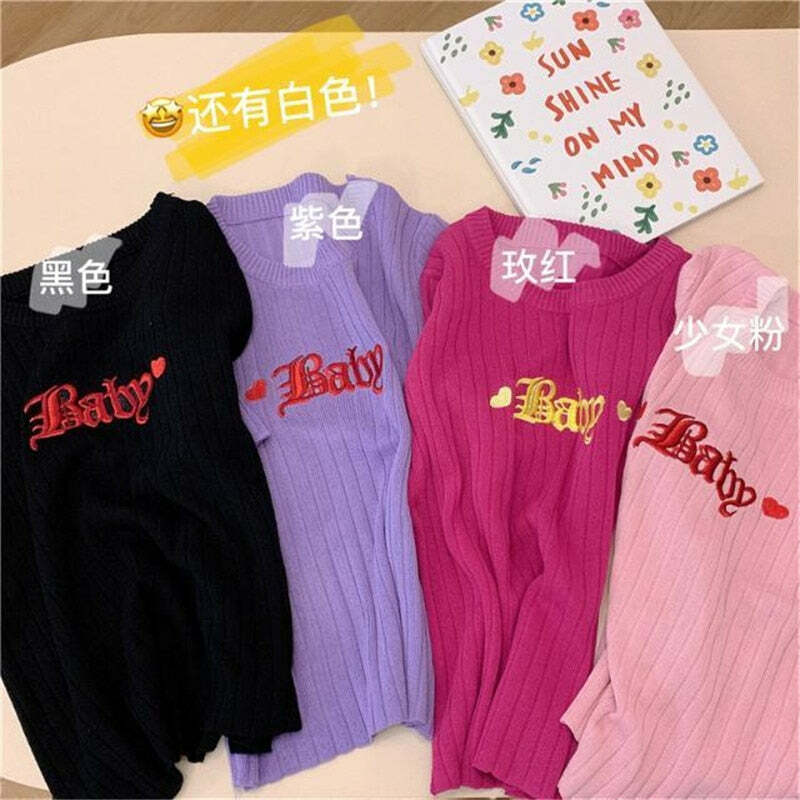 Y2K Baby Embroidery Crop Top - 90s Grunge, Retro Summer, Pastel Goth, Y2K Party Outfit