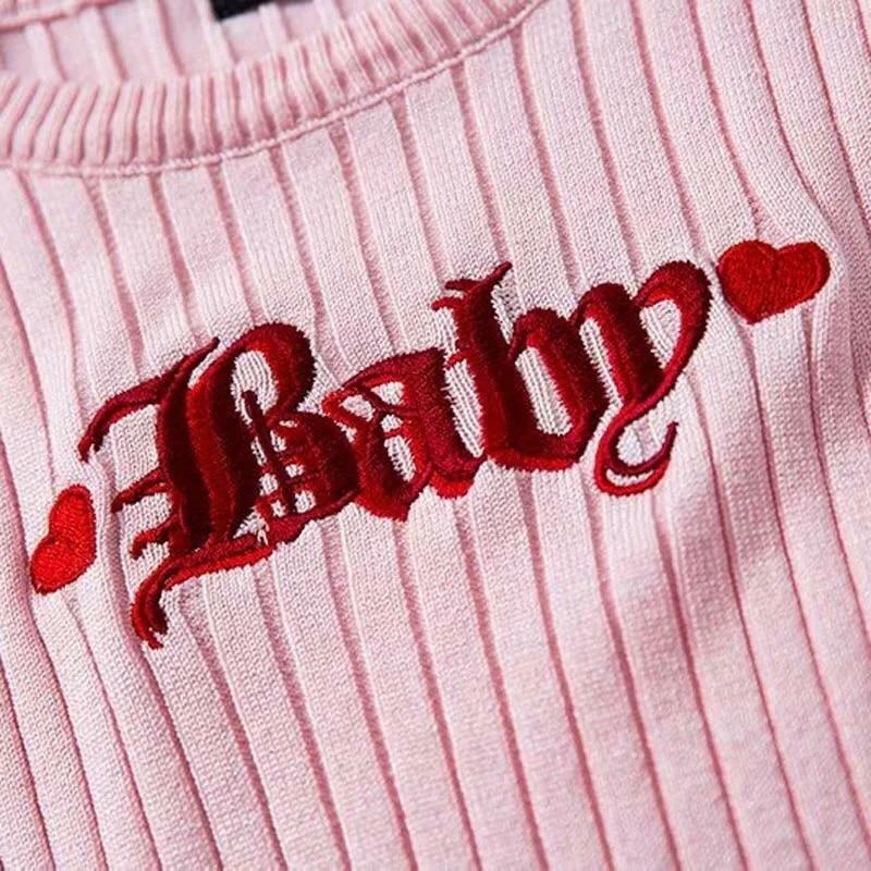 Y2K Baby Knitted Tee - Retro 90s Grunge, Summer Outfits, Pastel Goth, Hip Hop Fashion