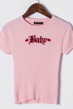 Y2K Baby Knitted Tee - Retro 90s Grunge, Summer Outfits, Pastel Goth, Hip Hop Fashion