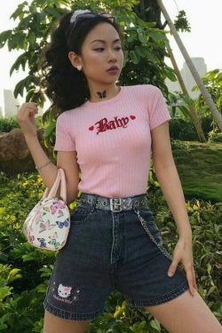 Y2K Baby Knitted Tee - Retro 90s Grunge, Summer Outfits, Pastel Goth, Hip Hop Fashion