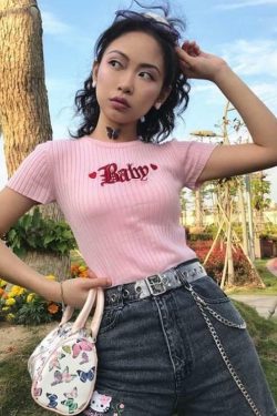 Y2K Baby Knitted Tee - Retro 90s Grunge, Summer Outfits, Pastel Goth, Hip Hop Fashion