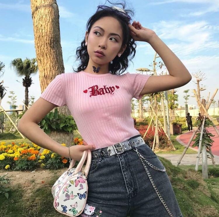 Y2K Baby Knitted Tee - Retro 90s Grunge, Summer Outfits, Pastel Goth, Hip Hop Fashion