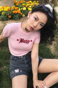Y2K Baby Knitted Tee - Retro 90s Grunge, Summer Outfits, Pastel Goth, Hip Hop Fashion
