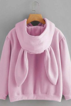 Y2K Baby Pink Bunny Ears Hoodie - Retro 90s Grunge, Pastel Goth, Summer Y2K Outfits