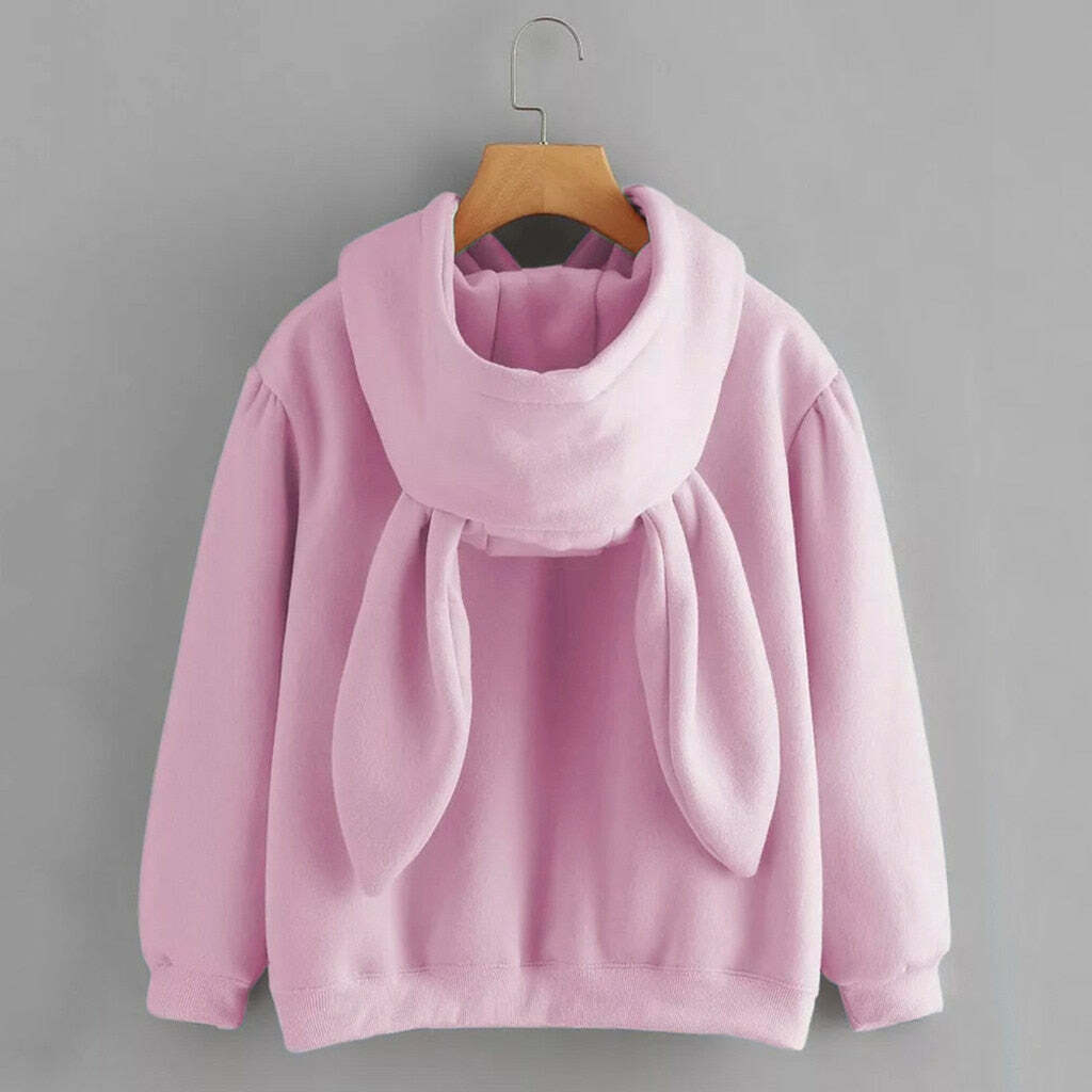 Y2K Baby Pink Bunny Ears Hoodie - Retro 90s Grunge, Pastel Goth, Summer Y2K Outfits