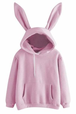 Y2K Baby Pink Bunny Ears Hoodie - Retro 90s Grunge, Pastel Goth, Summer Y2K Outfits