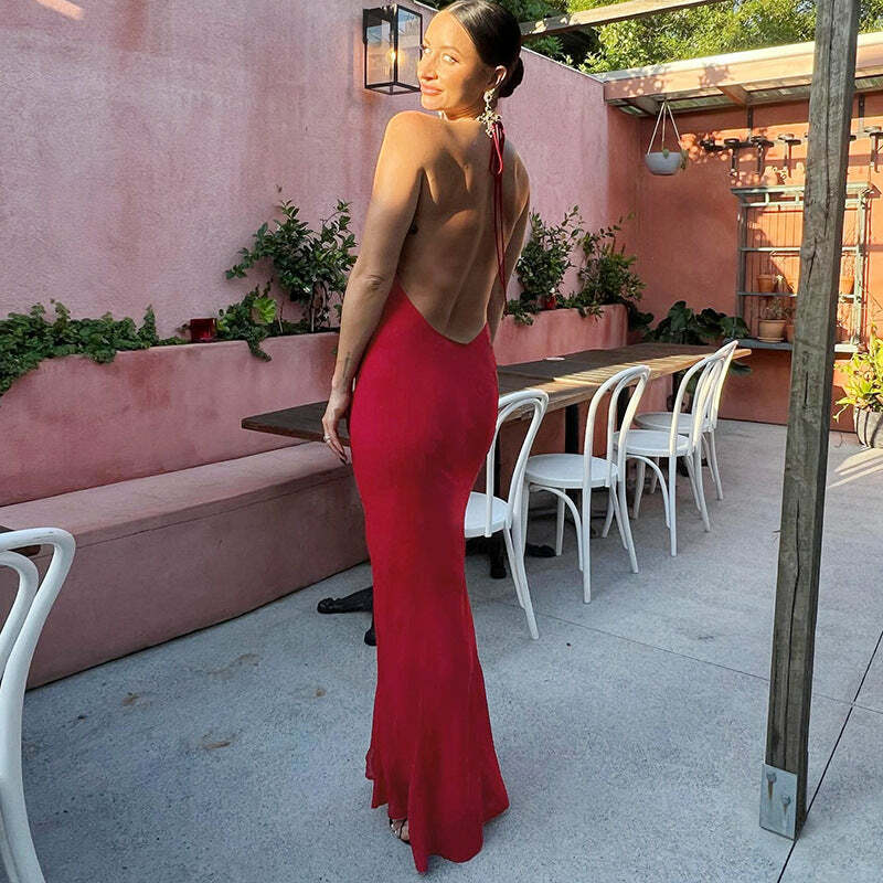 Y2K Backless Maxi Dress - 90s Grunge, Retro Summer, Party & Club Outfits for Women